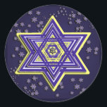 Woven Star von David Stickers<br><div class="desc">Diese Aufkleber sind mit einem aufwändig gewebten Magen David in blau und gelb auf einem Feld von kleineren Sternen Arbeiten gut auf rund oder quadratisch. Perfekt für Hanukkah!</div>