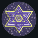 Woven Star von David Stickers<br><div class="desc">Diese Aufkleber sind mit einem aufwändig gewebten Magen David in blau und gelb auf einem Feld von kleineren Sternen Arbeiten gut auf rund oder quadratisch. Perfekt für Hanukkah!</div>