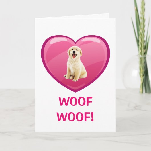 WOVON! WOVON! Golden Retriever Welpe Valentinstag Karte (Vorderseite)