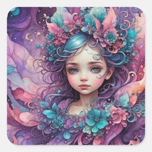 ~ WOW! Fairy Pink Blue Lavender ~ Quadratischer Aufkleber (Vorderseite)