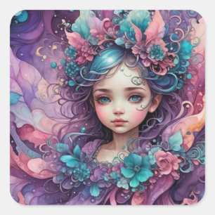 ~ WOW! Fairy Pink Blue Lavender ~ Quadratischer Aufkleber