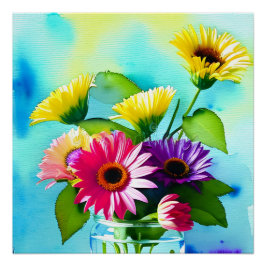Wow-Faktor. Vase und Blume. Lebhafte Farben Poster