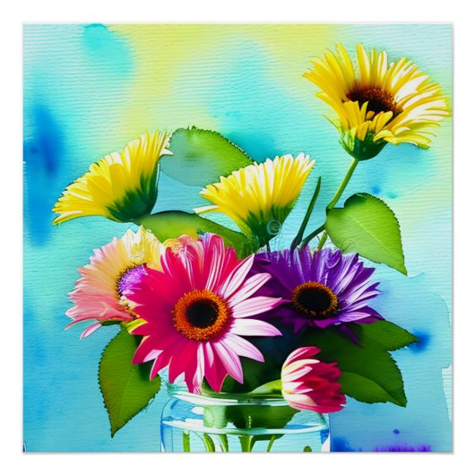 Wow-Faktor. Vase und Blume. Lebhafte Farben Poster (Vorderseite)
