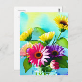 Wow-Faktor. Vase und Blume. Lebhafte Farben Postkarte (Vorne/Hinten)