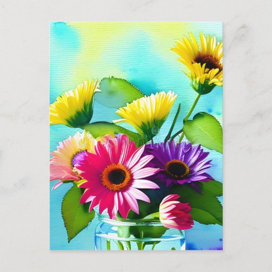 Wow-Faktor. Vase und Blume. Lebhafte Farben Postkarte (Vorderseite)