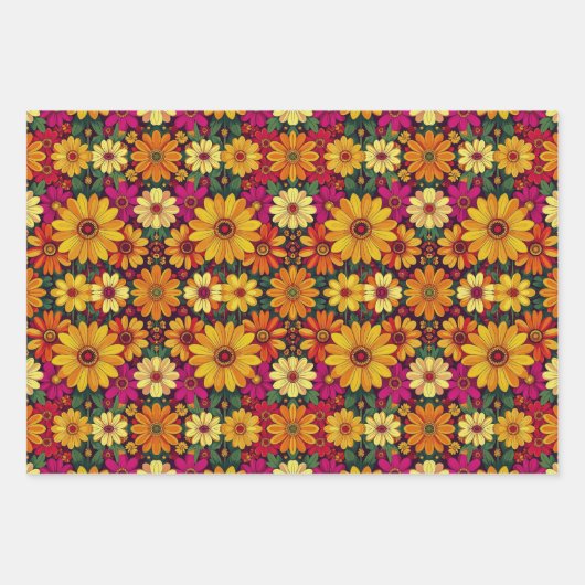 Wow! Farbige und helle Blumenelemente. Geschenkpapier Set (Vorderseite)