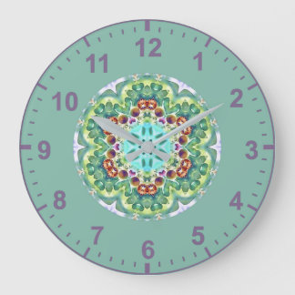 WOW! Fraktal Muster Grün, Mauve White und Aqua Große Wanduhr