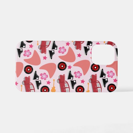 Wow Fun Pink Fifties Flashback Retro Muster iPhone Hülle (Rückseite (Horizontal))