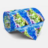 WOW! Green Cats Blue Background ~ COOL ~ Krawatte (Gerollt)