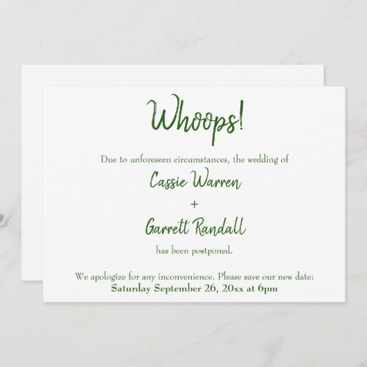 Wow! Grüne weiße vertagte Hochzeitsankündigung Einladung (Vorne/Hinten)