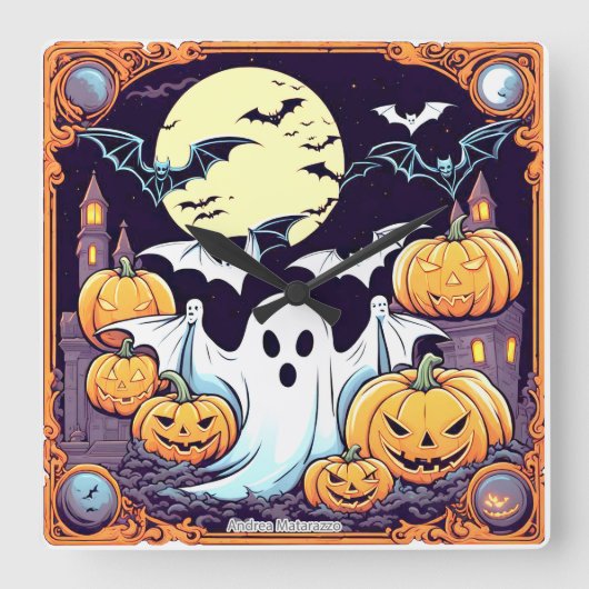 Wow Halloween Thrill Quadratische Wanduhr (Vorderseite)