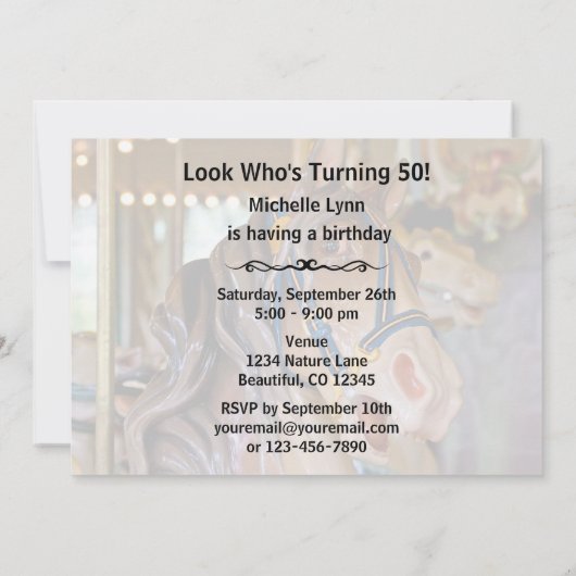 Wow! Look Who's 50 Karussell Horse Birthday Einlad Einladung (Rückseite)