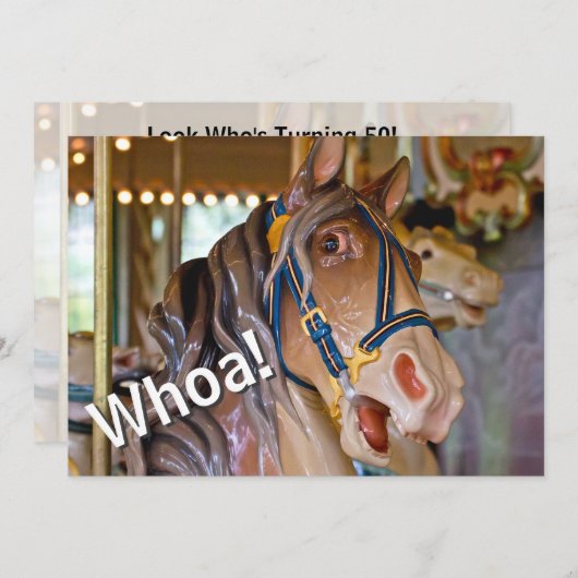 Wow! Look Who's 50 Karussell Horse Birthday Einlad Einladung (Vorne/Hinten)