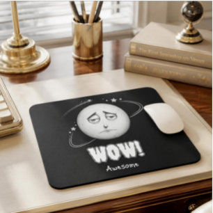 "Wow" Mondgesicht Schwarze Mauspad