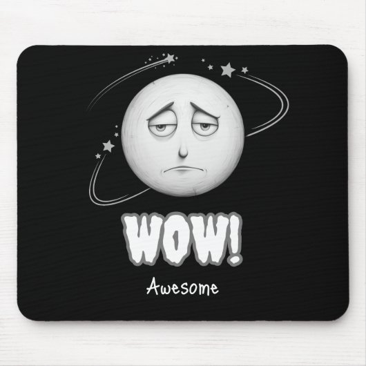"Wow" moonface Black Mousepad (Vorne)
