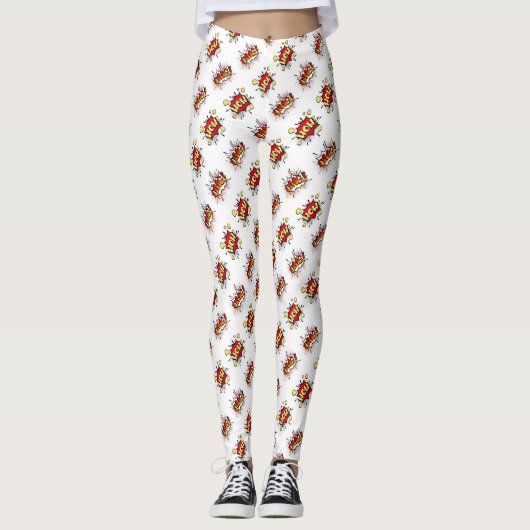 Wow Omg Retro Comic Strip Typografie Leggings (Vorderseite)