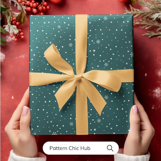 WP05 Schneeflocken Weihnachten Grün Moderne Elegan Geschenkpapier