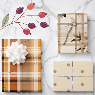 WP 2 Namen Herbst Herbst Kariert, Blüte, Polka Dot Geschenkpapier Set