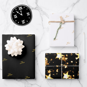 WP   Name (3) Black Gold 19x29 Wrapping Paper Geschenkpapier Set