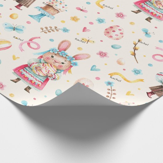 WP | Name, Boy Girl Oster Bunny Cakes Egg Geschenkpapier (Ecke)