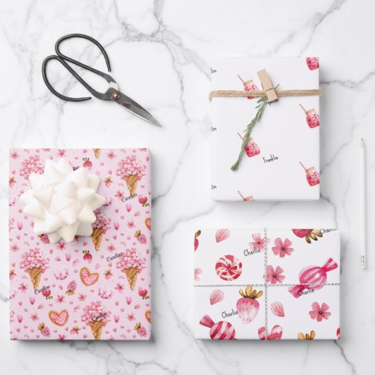 WP | Namen 3 Abpackpapierblätter Geschenkpapier Set (Vorderseite)