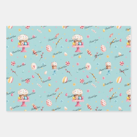 WP-Namen | 3-Blatt 19x29 Ostermuster Geschenkpapier Set (Vorderseite 2)