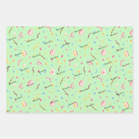 WP-Namen | 3-Blatt 19x29 Ostermuster Geschenkpapier Set (Vorderseite)