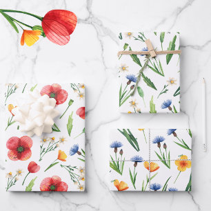 WP   Namen 3 Bunte 19x29 Aquarell Wildblumen Geschenkpapier Set