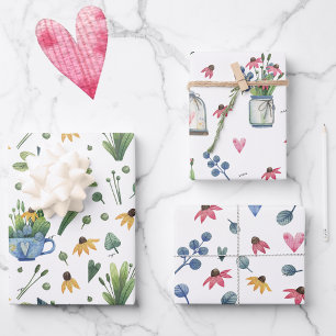 WP Namen 3 Farbige 19x29 Wasserfarbe Floralien Geschenkpapier Set