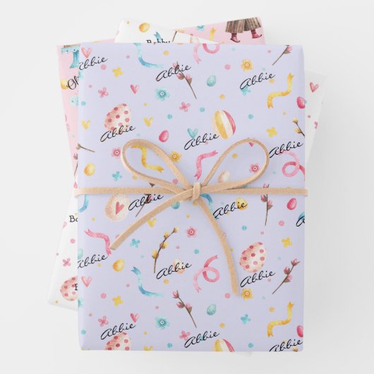 WP-Namen | 3-Sheets farbenfrohe 19x29 Ostermuster Geschenkpapier Set (Beispiel)