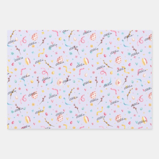 WP-Namen | 3-Sheets farbenfrohe 19x29 Ostermuster Geschenkpapier Set (Vorderseite)