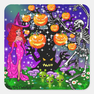 WQ STICKER: Halloween-Party die ganze Nacht Quadratischer Aufkleber