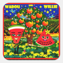 WQ STICKERS LG: Watermelon Saxophone Flute Cartoon
