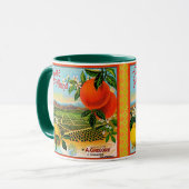 WQ TASSEN-SCHALE: Orange Blüten-Kisten-Aufkleber Tasse (Vorderseite Links)