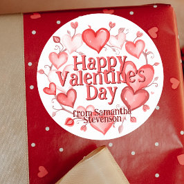 Wraath of Watercolor Hearts Valentine's Day Runder Aufkleber