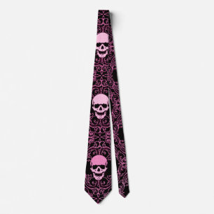 Wraithe Vintage Pink Gothic Skulls Gentleman's Kra Krawatte