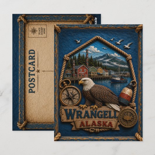 Wrangell Alaska Postkarte Vintage Reise (Vorne/Hinten)