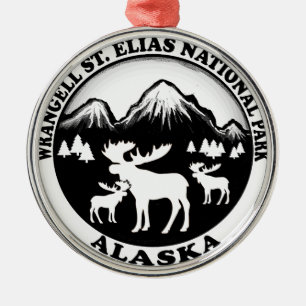 Wrangell St. Elias Nat Park Alaska Elche Kreis Silbernes Ornament