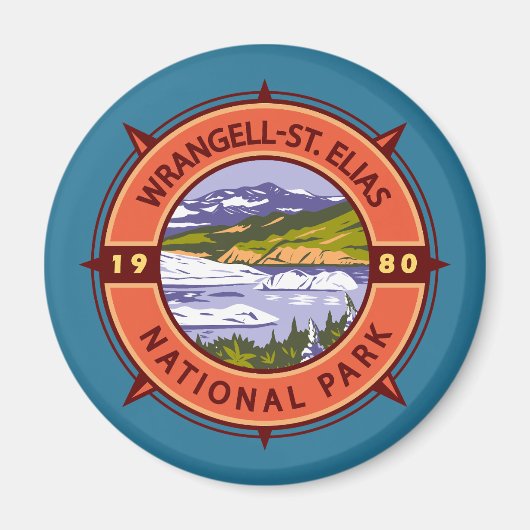 Wrangell St Elias Nationalpark Retro Magnet (Vorne)