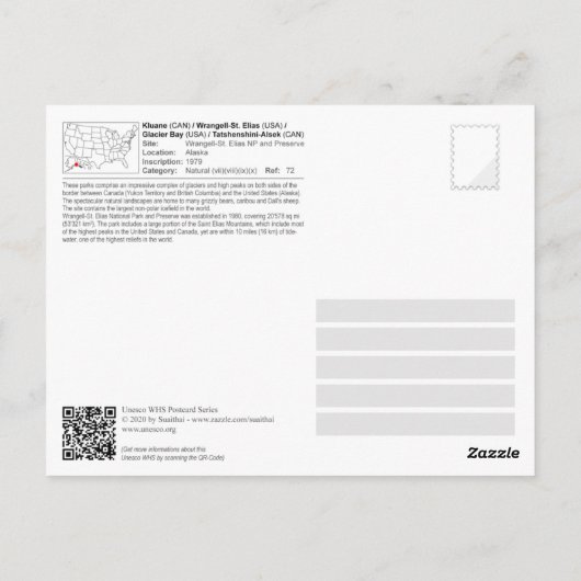 Wrangell-St. Elias Nationalpark und Erhaltung Postkarte (Rückseite)