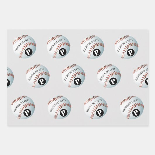 Wrapper für Baseball-benutzerdefinierte Monogramm- Geschenkpapier Set (Vorderseite 3)