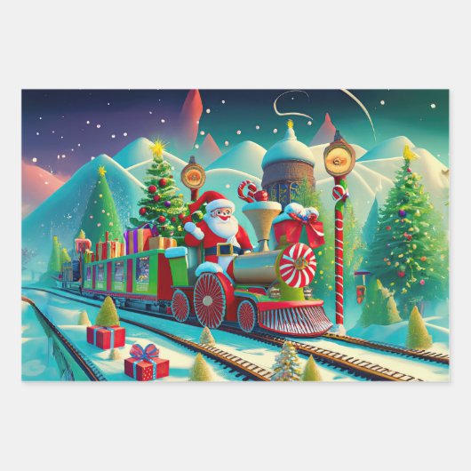 Wrapper Paper Santa North Pole Express Weihnachten Geschenkpapier Set (Vorderseite 3)