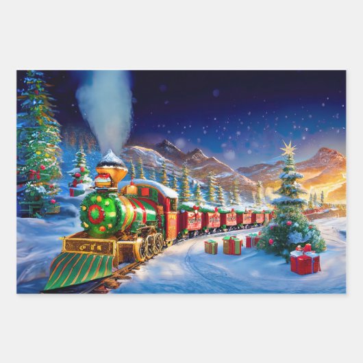 Wrapper Paper Santa North Pole Express Weihnachten Geschenkpapier Set (Vorderseite 2)