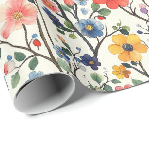 Wrapper Paper Watercolor Style Floral Design Geschenkpapier