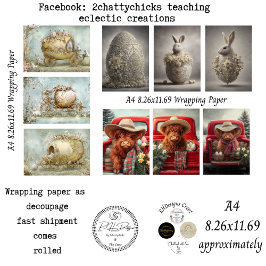 Wrapping Paper 9 A4 Designs Easter Bunny Highland  Geschenkpapier Set