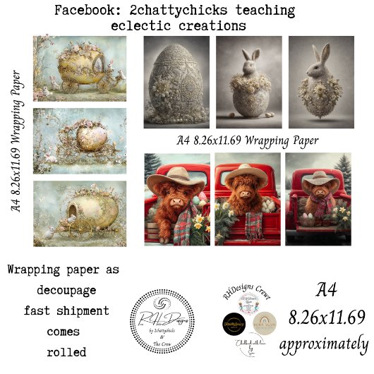 Wrapping Paper 9 A4 Designs Easter Bunny Highland  Geschenkpapier Set