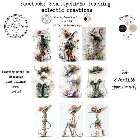 Wrapping Paper 9 A4 Designs Whimsical Cats Deco Geschenkpapier Set