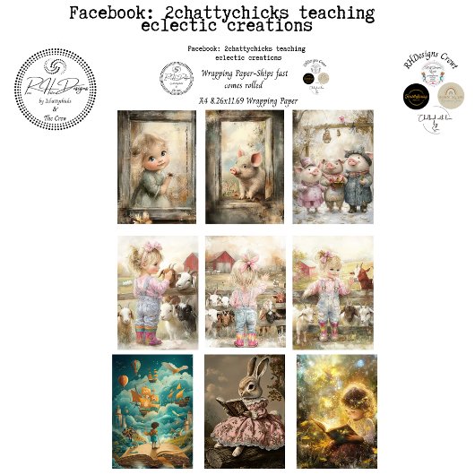 Wrapping Paper 9 A4 Storybook Designs Decoupage  Geschenkpapier Set