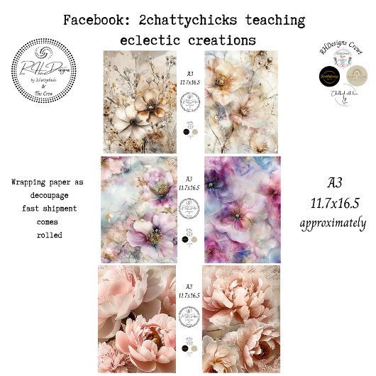 Wrapping Paper A3 Floral Designs Decoupage Paper Geschenkpapier Set