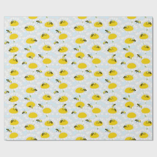Wrapping Paper "Biene auf Blume" - Blue Background Geschenkpapier (Flach)